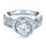 18k White Gold 18k White Gold Custom Filigree Shank Engagement Ring - Flat View -  1378 - Thumbnail