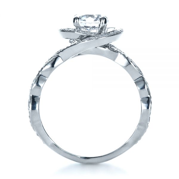 14k White Gold Custom Filigree Shank Engagement Ring - Front View -  1378