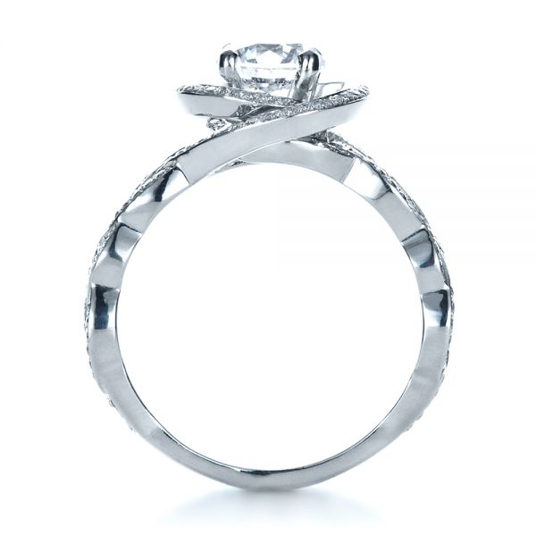 14k White Gold Custom Filigree Shank Engagement Ring - Front View - 1378