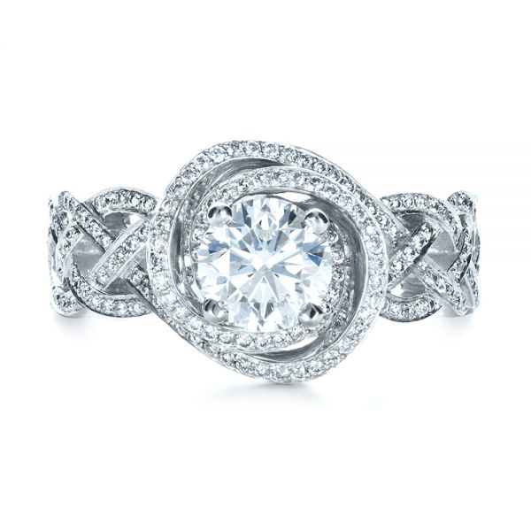 14k White Gold Custom Filigree Shank Engagement Ring - Top View -  1378