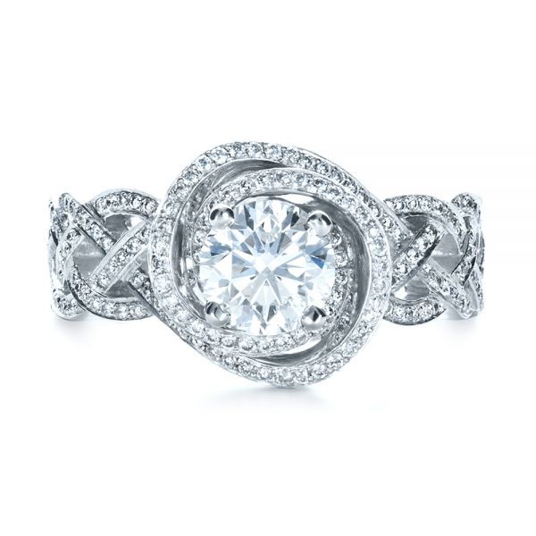 14k White Gold Custom Filigree Shank Engagement Ring - Top View - 1378