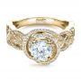18k Yellow Gold 18k Yellow Gold Custom Filigree Shank Engagement Ring - Flat View -  1378 - Thumbnail