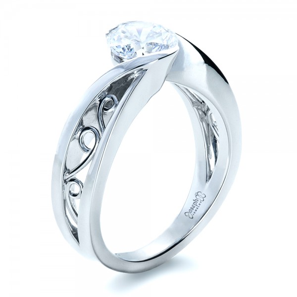  Platinum Platinum Custom Filigree And Diamond Engagement Ring - Three-Quarter View -  1305