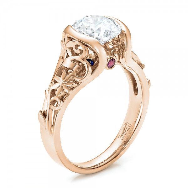 14k Rose Gold 14k Rose Gold Custom Filigree And Diamond Engagement Ring - Three-Quarter View -  100706
