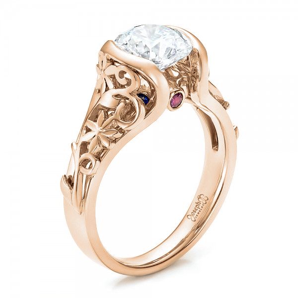 18k Rose Gold 18k Rose Gold Custom Filigree And Diamond Engagement Ring - Three-Quarter View - 100706