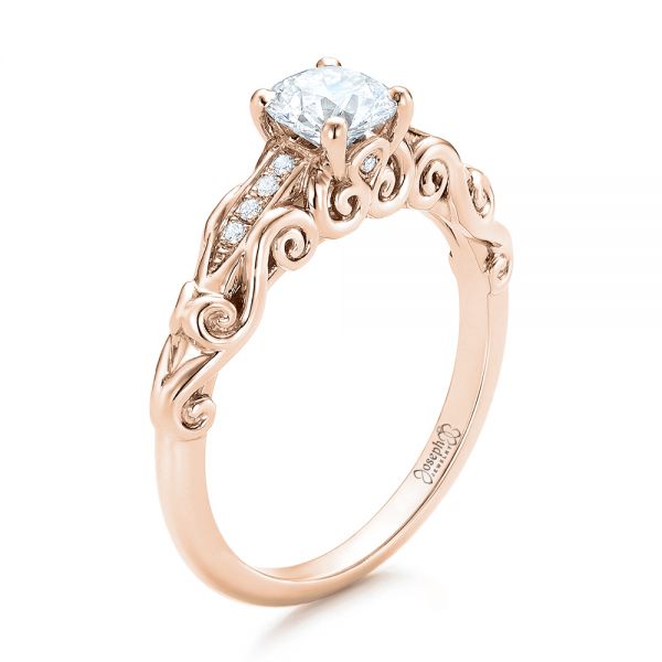 18k Rose Gold 18k Rose Gold Custom Filigree And Diamond Engagement Ring - Three-Quarter View -  101996