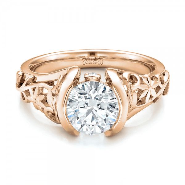 18k Rose Gold 18k Rose Gold Custom Filigree And Diamond Engagement Ring - Flat View -  100706