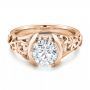 14k Rose Gold 14k Rose Gold Custom Filigree And Diamond Engagement Ring - Flat View -  100706 - Thumbnail