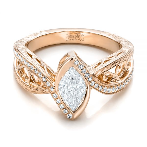 14k Rose Gold 14k Rose Gold Custom Filigree And Diamond Engagement Ring - Flat View -  100861