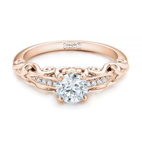 14k Rose Gold 14k Rose Gold Custom Filigree And Diamond Engagement Ring - Flat View -  101996