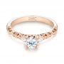 14k Rose Gold Custom Filigree And Diamond Engagement Ring - Flat View -  103372 - Thumbnail