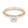 14k Rose Gold Custom Filigree And Diamond Engagement Ring - Flat View -  103372 - Thumbnail