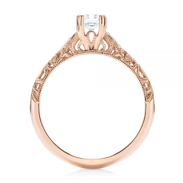 14k Rose Gold Custom Filigree And Diamond Engagement Ring - Front View -  103372