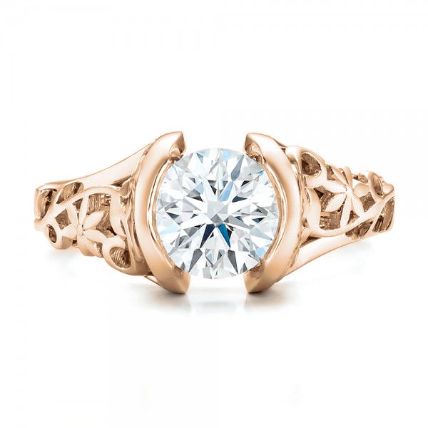 18k Rose Gold 18k Rose Gold Custom Filigree And Diamond Engagement Ring - Top View -  100706