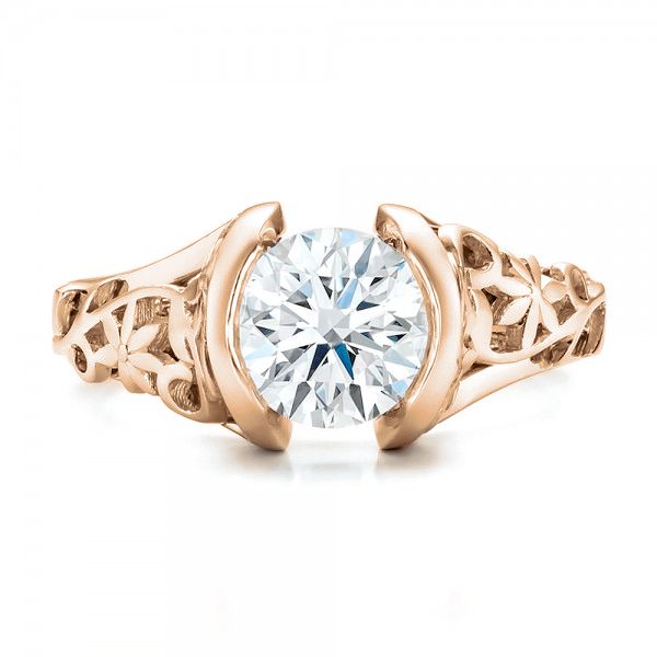 18k Rose Gold 18k Rose Gold Custom Filigree And Diamond Engagement Ring - Top View - 100706