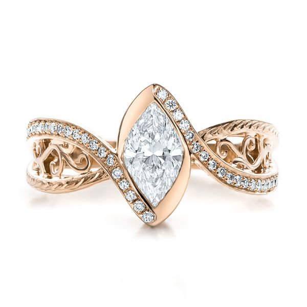 14k Rose Gold 14k Rose Gold Custom Filigree And Diamond Engagement Ring - Top View -  100861