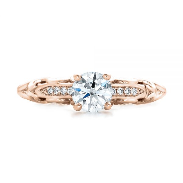 18k Rose Gold 18k Rose Gold Custom Filigree And Diamond Engagement Ring - Top View -  101996