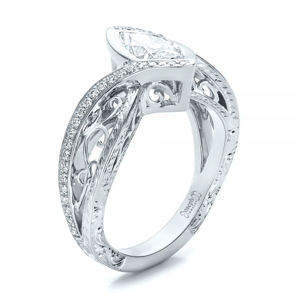 18k White Gold 18k White Gold Custom Filigree And Diamond Engagement Ring - Three-Quarter View - 100861