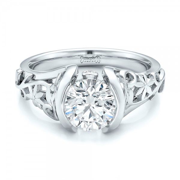 18k White Gold 18k White Gold Custom Filigree And Diamond Engagement Ring - Flat View -  100706
