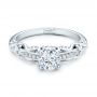 14k White Gold Custom Filigree And Diamond Engagement Ring - Flat View -  101996 - Thumbnail