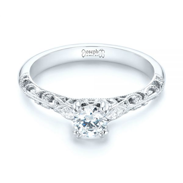 Platinum Platinum Custom Filigree And Diamond Engagement Ring - Flat View - 103372