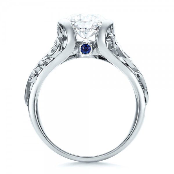 14k White Gold 14k White Gold Custom Filigree And Diamond Engagement Ring - Front View -  100706