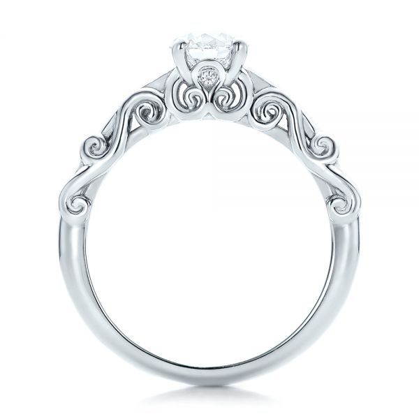 14k White Gold Custom Filigree And Diamond Engagement Ring - Front View -  101996