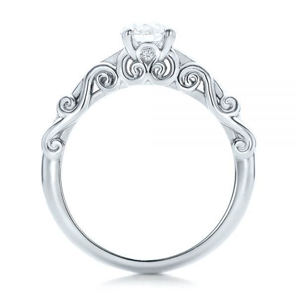 14k White Gold Custom Filigree And Diamond Engagement Ring - Front View - 101996