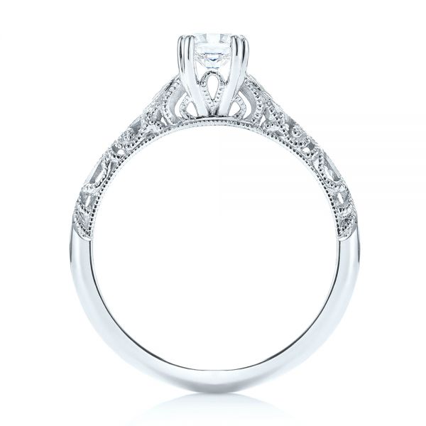 14k White Gold 14k White Gold Custom Filigree And Diamond Engagement Ring - Front View -  103372