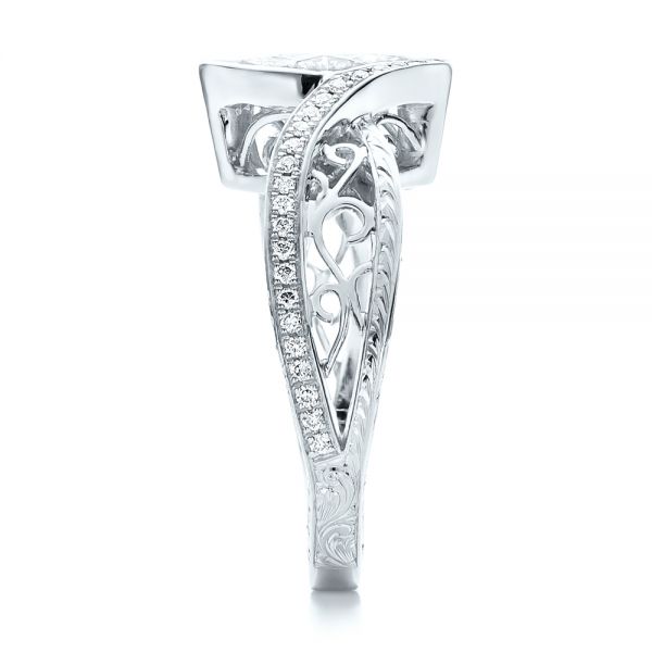 18k White Gold 18k White Gold Custom Filigree And Diamond Engagement Ring - Side View -  100861