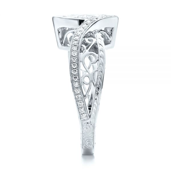 18k White Gold 18k White Gold Custom Filigree And Diamond Engagement Ring - Side View - 100861