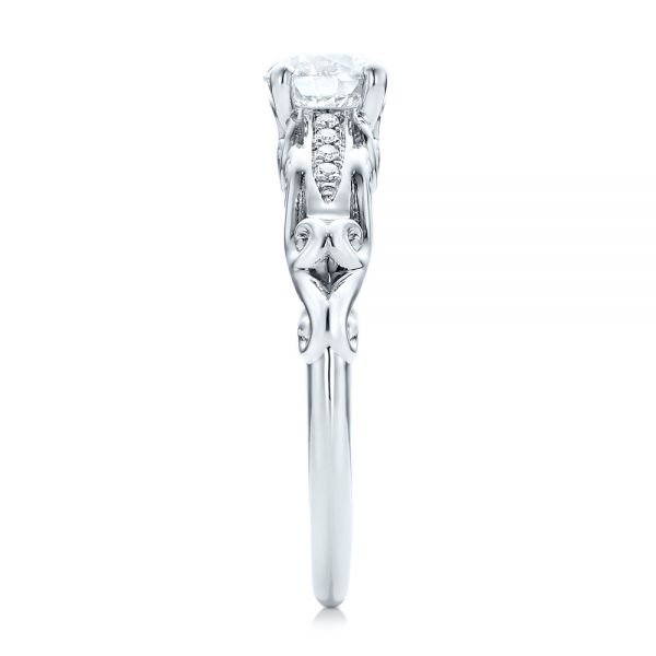 18k White Gold 18k White Gold Custom Filigree And Diamond Engagement Ring - Side View -  101996