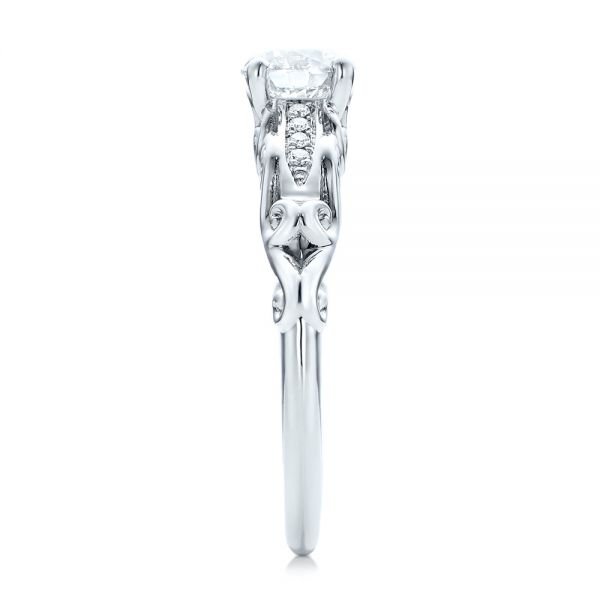 14k White Gold Custom Filigree And Diamond Engagement Ring - Side View - 101996