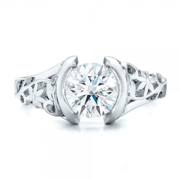 18k White Gold 18k White Gold Custom Filigree And Diamond Engagement Ring - Top View -  100706