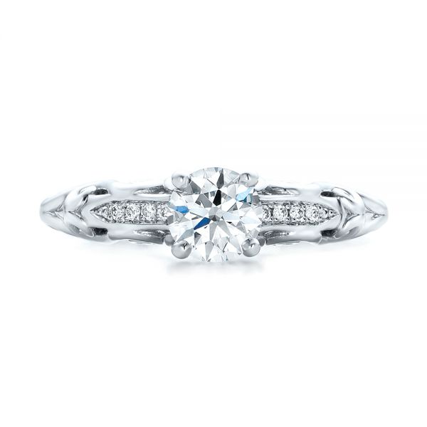 14k White Gold Custom Filigree And Diamond Engagement Ring - Top View - 101996