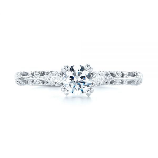 18k White Gold 18k White Gold Custom Filigree And Diamond Engagement Ring - Top View -  103372