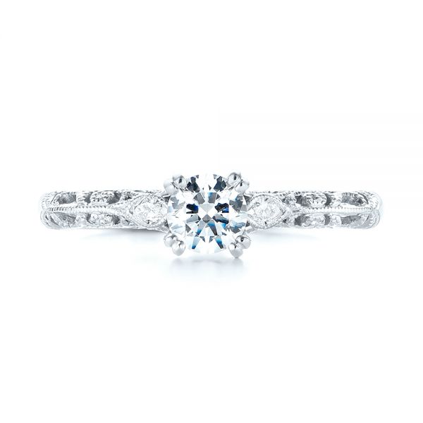 Platinum Platinum Custom Filigree And Diamond Engagement Ring - Top View - 103372