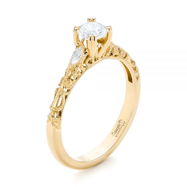 14k Yellow Gold 14k Yellow Gold Custom Filigree And Diamond Engagement Ring - Three-Quarter View -  103372