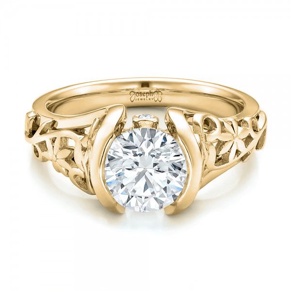 14k Yellow Gold 14k Yellow Gold Custom Filigree And Diamond Engagement Ring - Flat View - 100706