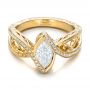 18k Yellow Gold Custom Filigree And Diamond Engagement Ring - Flat View -  100861 - Thumbnail