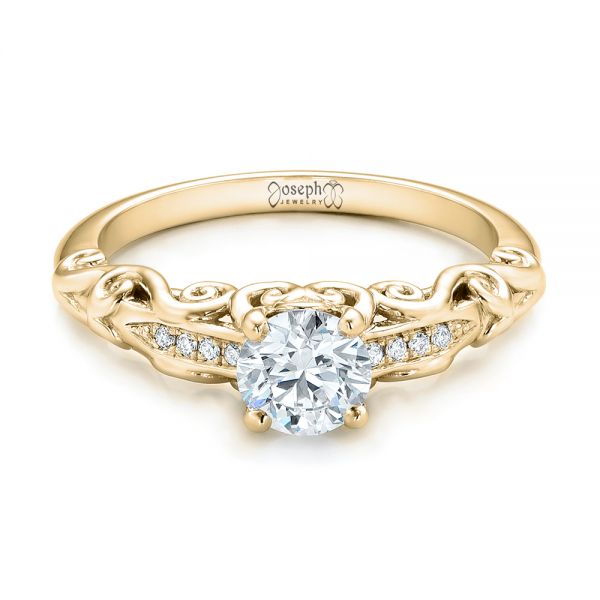 14k Yellow Gold 14k Yellow Gold Custom Filigree And Diamond Engagement Ring - Flat View -  101996