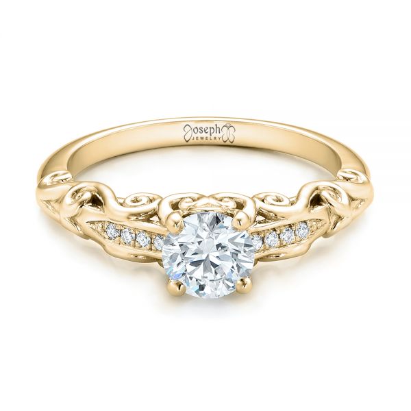 18k Yellow Gold 18k Yellow Gold Custom Filigree And Diamond Engagement Ring - Flat View - 101996