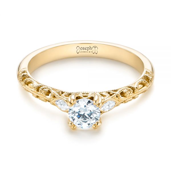 18k Yellow Gold 18k Yellow Gold Custom Filigree And Diamond Engagement Ring - Flat View -  103372