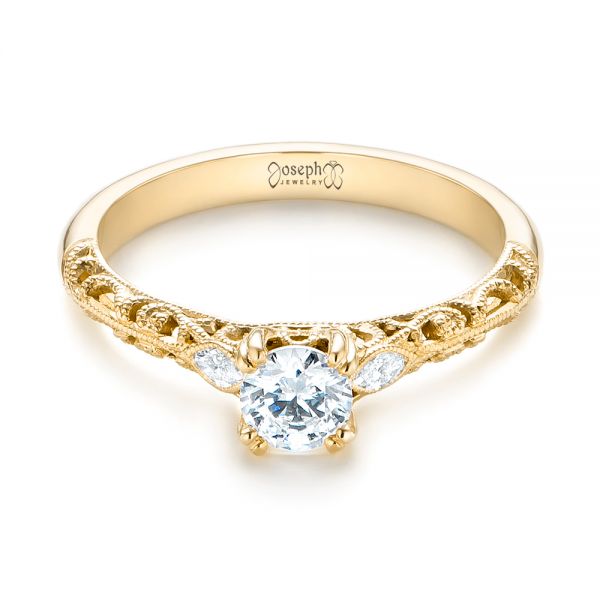 14k Yellow Gold 14k Yellow Gold Custom Filigree And Diamond Engagement Ring - Flat View - 103372