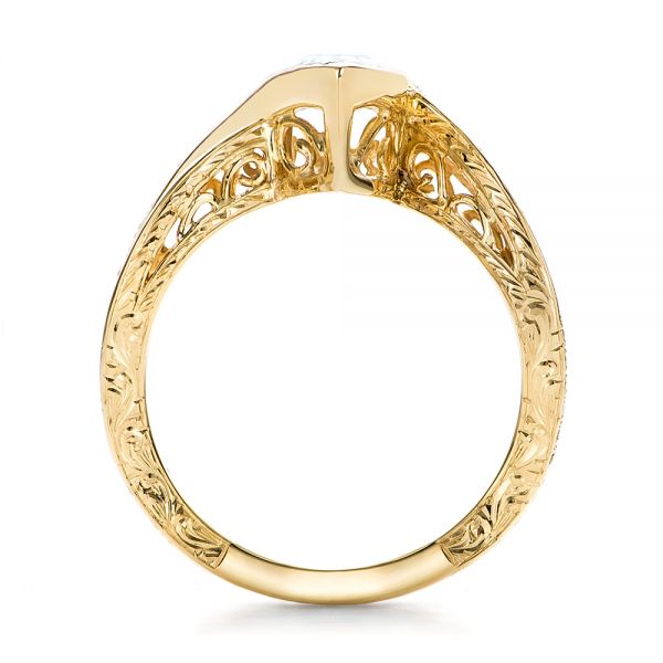 18k Yellow Gold Custom Filigree And Diamond Engagement Ring - Front View -  100861
