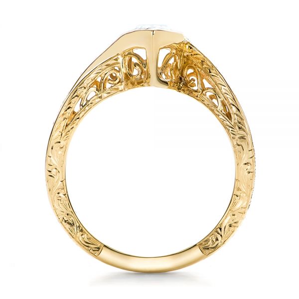 18k Yellow Gold Custom Filigree And Diamond Engagement Ring - Front View - 100861