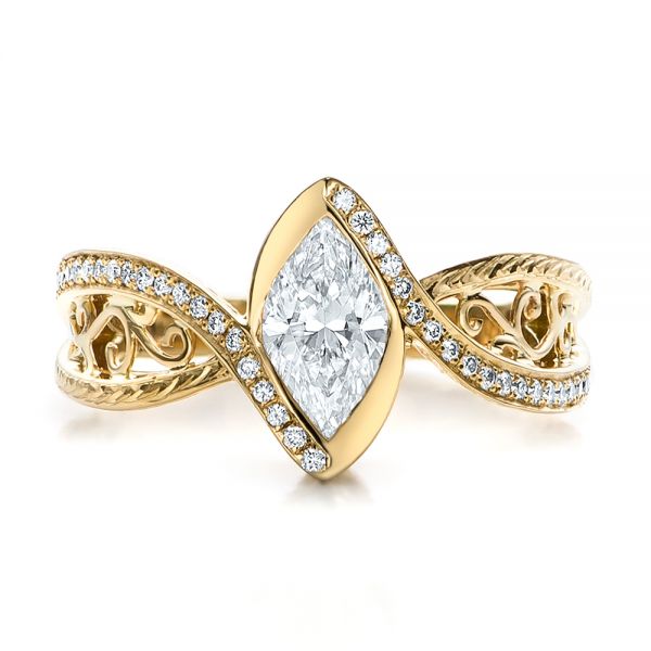 14k Yellow Gold 14k Yellow Gold Custom Filigree And Diamond Engagement Ring - Top View -  100861