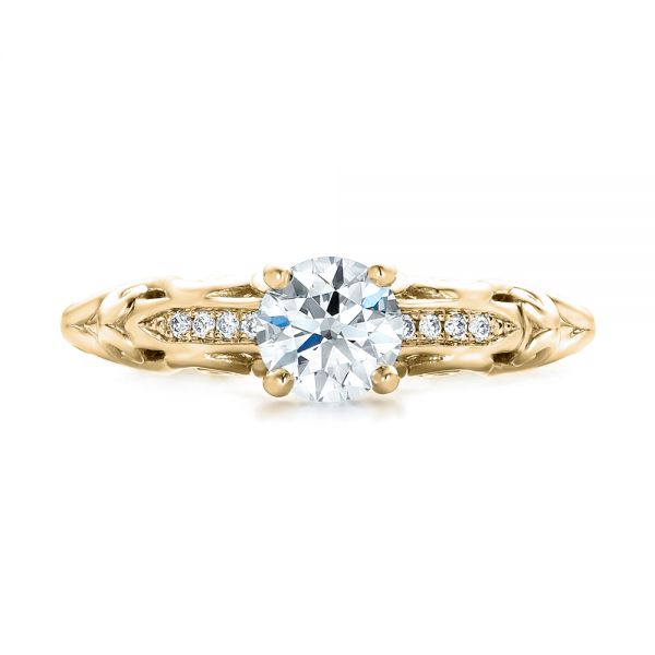 18k Yellow Gold 18k Yellow Gold Custom Filigree And Diamond Engagement Ring - Top View - 101996