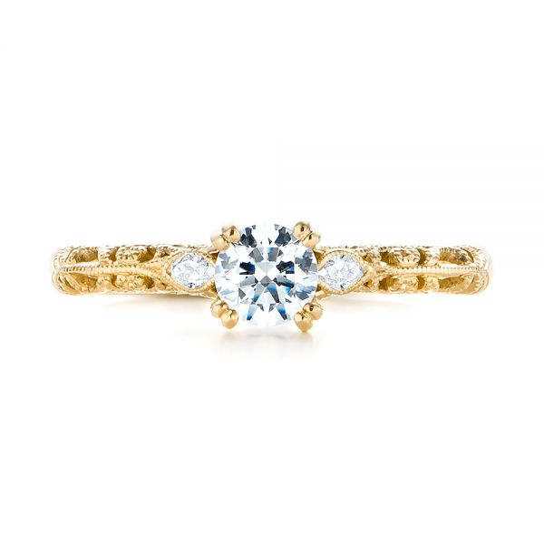18k Yellow Gold 18k Yellow Gold Custom Filigree And Diamond Engagement Ring - Top View -  103372