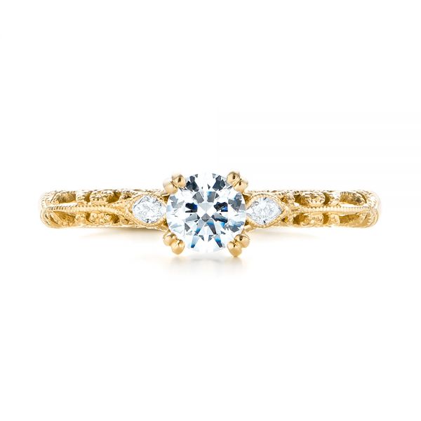 14k Yellow Gold 14k Yellow Gold Custom Filigree And Diamond Engagement Ring - Top View - 103372